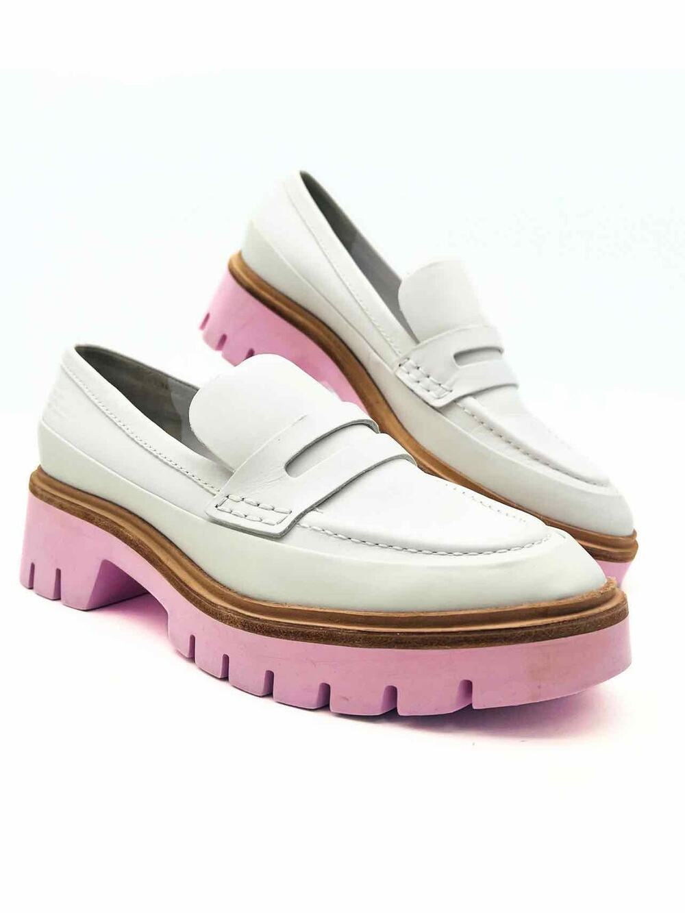 Oncept Size 8 White/Pink Trim Platform Designer Loafers